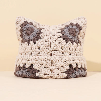 Niche Cute Cat Ear Color Matching Hand-Crocheted Beanie Hat