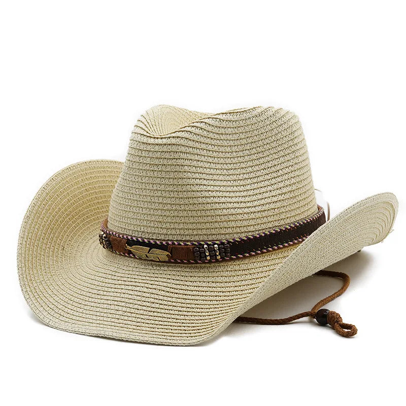 Women Men Cowboy Hat Summer Wide Brim Western Cowgirl Straw Hats