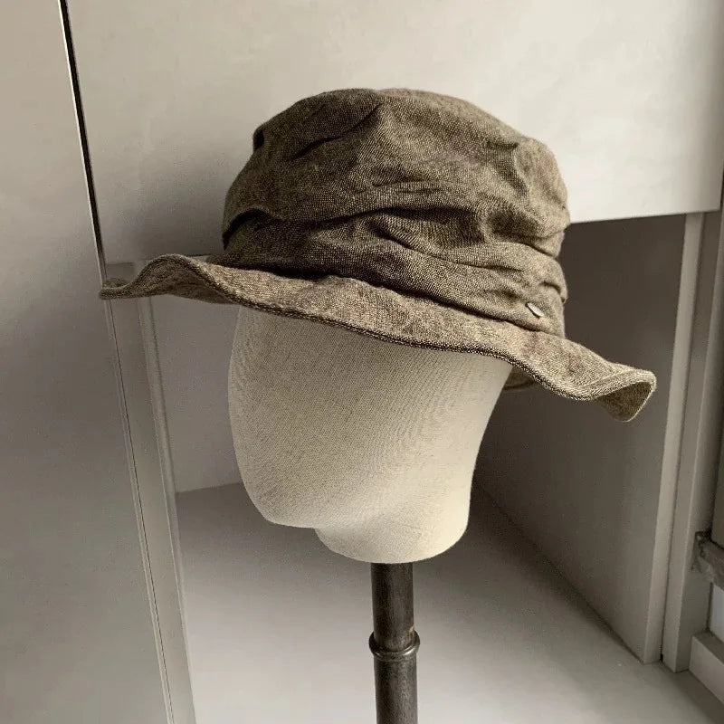 Korea Style Linen Premium Pleated Bucket Hat