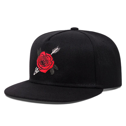 Fashion New Flat Edge Hat Rose Letter Embroidered Baseball Hat Daily Sunshade Hat Unisex Hip Hop Hat