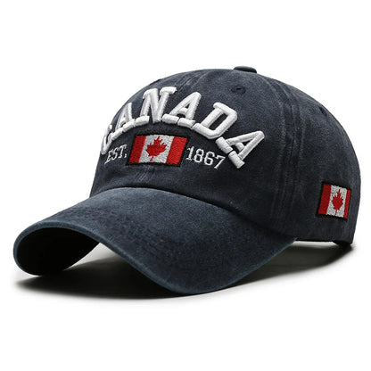 Unisex Washed Cotton Vintage Cap Canada Letter Embroidery Baseball Cap Men And Women