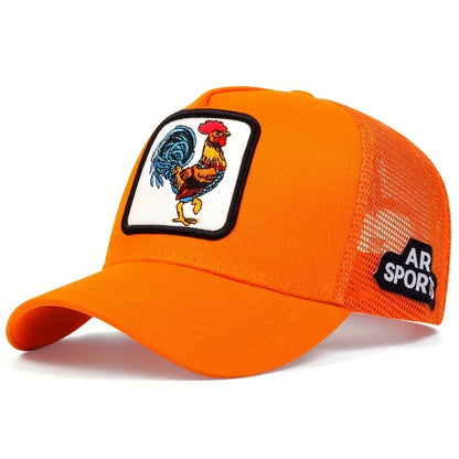 Spring New Animal Embroidery Net Rooster Hat Male and Female