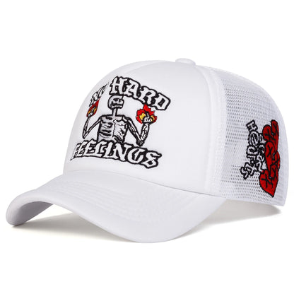 Unisex Skull Flame Embroidery Baseball Net Caps Spring and Summer