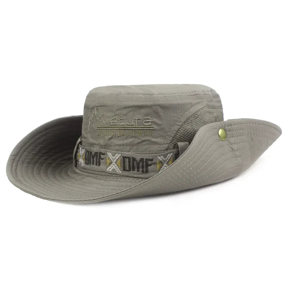 Summer Men Bucket Hat Outdoor UV Protection Wide Brim Panama Safari Hunting Hiking Hat