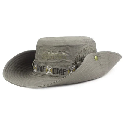 Summer Men Bucket Hat Outdoor UV Protection Wide Brim Panama Safari Hunting Hiking Hat