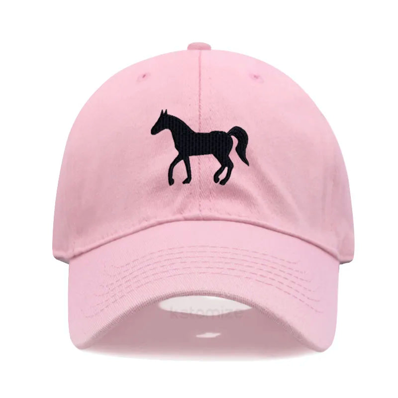 Horse Embroidered Baseball Cap For Women Men Fashion Adjustable Washed Cotton