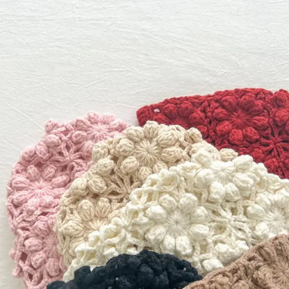 Baby Flower Hat Girls Hollow-Out Bonnet Jacquard Knitted Newborn Cap