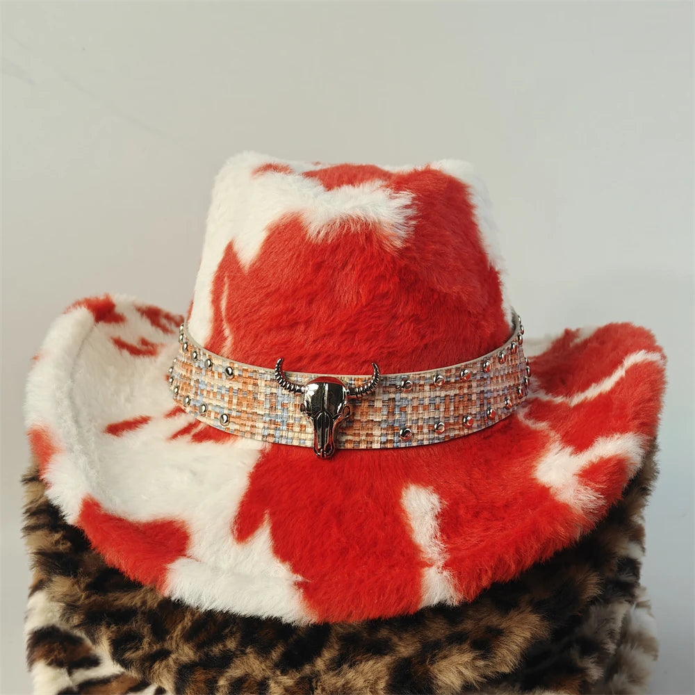 Leopard Print Rabbit Fur Western Cowboy Fedora Hat