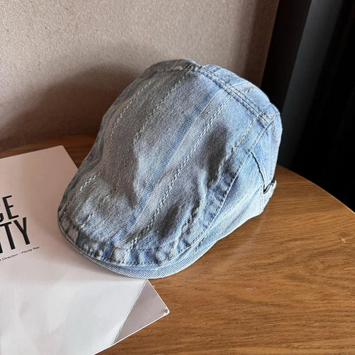 Korean Style Denim Striped Newsboy Baker Boy Cap