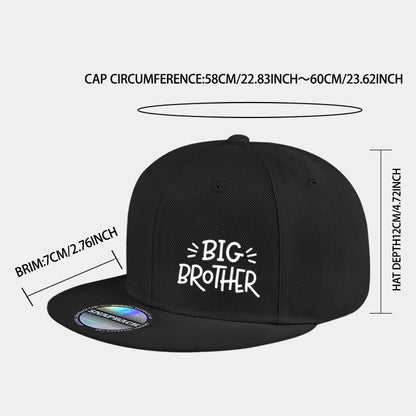 BIG BROTHER Black Flat Brim Cap With Letter Print Adjustable Hard Top Hip Hop Street Cap Outdoor Sports