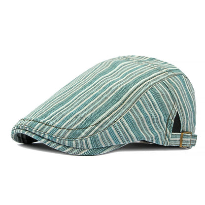 Women Newsboy Cap Striped Flat Peaked Cap