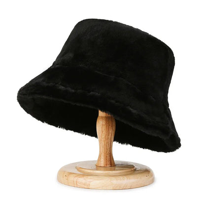Korean Lamb Faux Fur Bucket Hat Lady Winter Warm Soft Panama Hat