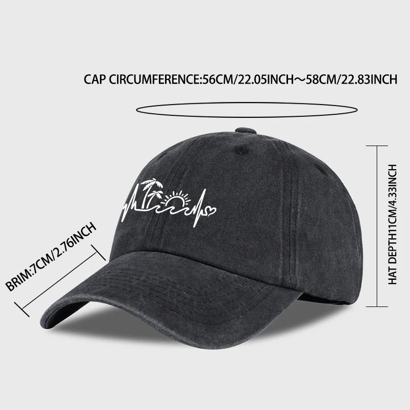 Vintage Washed Palm Tree Sunset Graphic Baseball Cap Adjustable Casual Hat For Daily Travel Beach