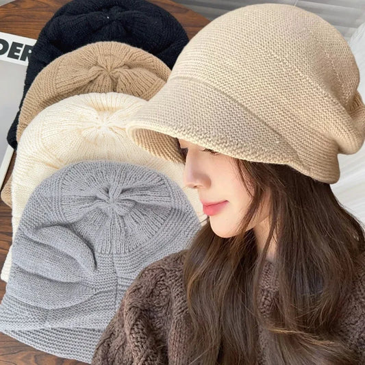 Winter Knitted Slouchy Beanie With Ear Flaps Thermal Duckbill Cap