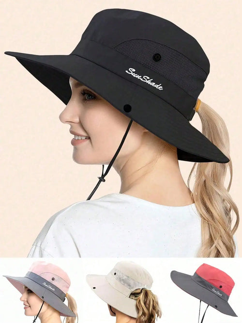 Women's Wide Brim Ponytail Sun Hat Sunshade Outdoor
