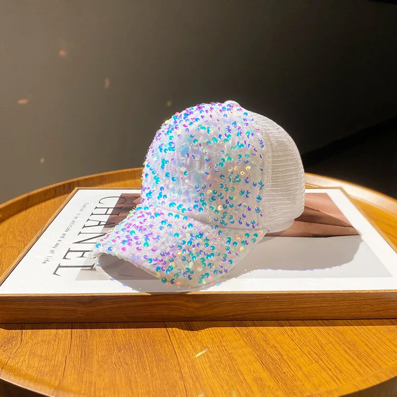 New Four Seasons Mesh Sequined Hat Female Breathable Sun Visor