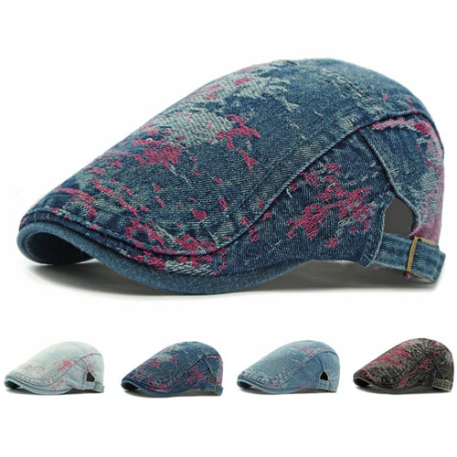 Spring Summer Denim Hat Adjustable Ivy Flat Cap Male Female Artist Painter Beret Hat