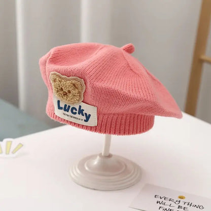 Flower Baby Beret Hat Winter Warm Knitted Beanie Cap