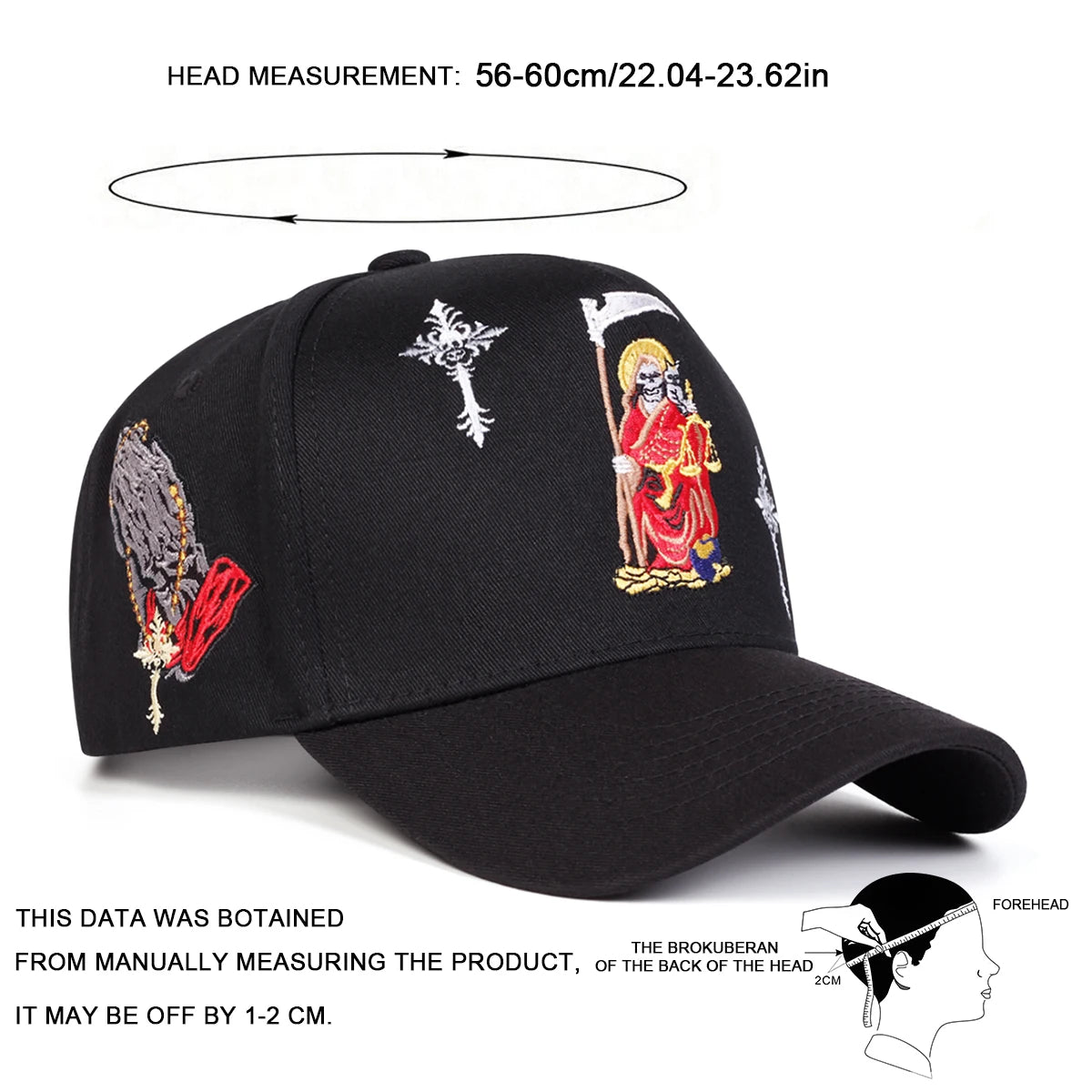 Unisex Gothic Cross Embroidery Baseball Caps Spring Autumn