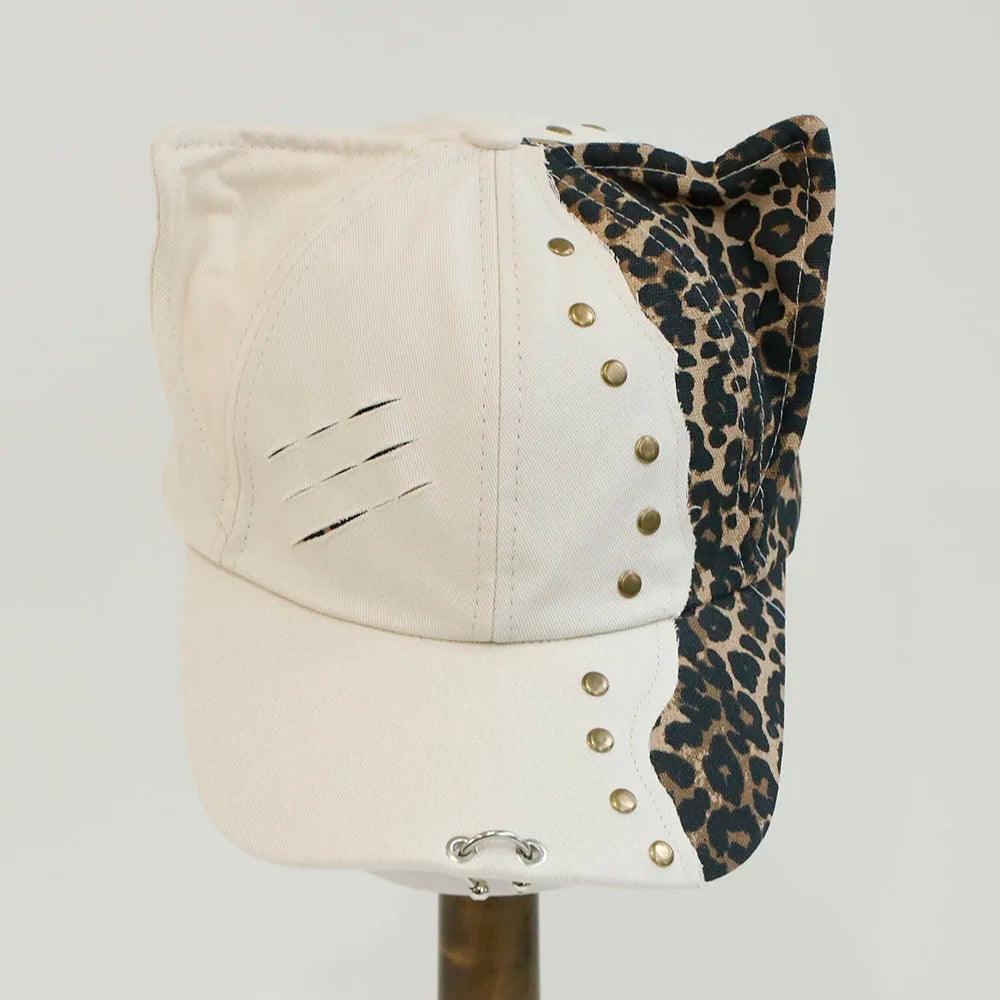 Hot Girl Leopard Print Jeans Rabbit Ears Cowboy Baseball Hat
