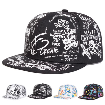 Unisex Black and white Letter Graffiti Printing Hip-hop Hats Spring Autumn
