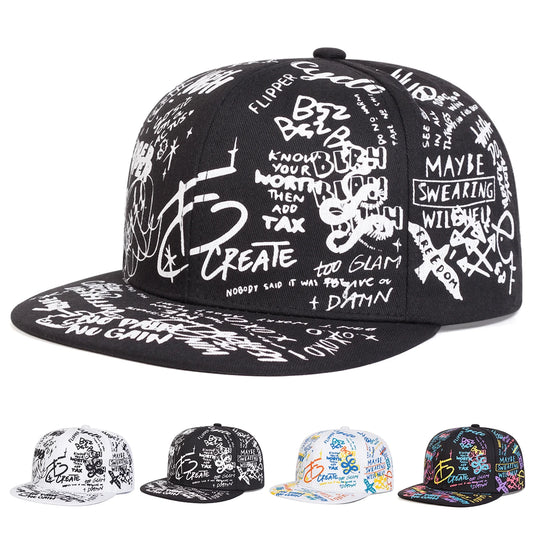 Unisex Black and white Letter Graffiti Printing Hip-hop Hats Spring Autumn