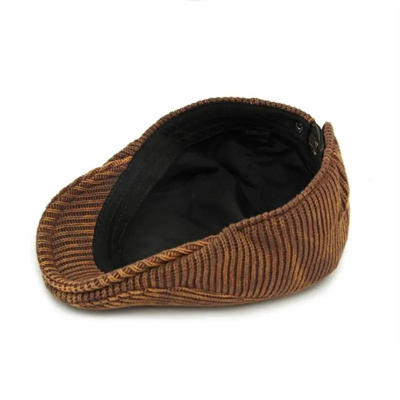 Autumn Winter Polyester Print Warm Newsboy Caps Men Flat Cap