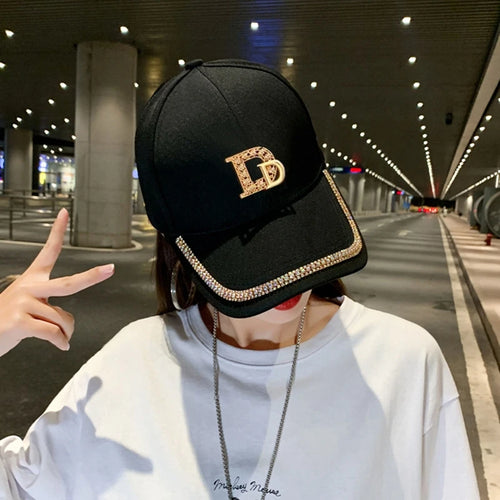 Women Baseball Caps Letter M&D Rhinestones Adjustable Casual Caps Outdoor Sports Style Sun Hat