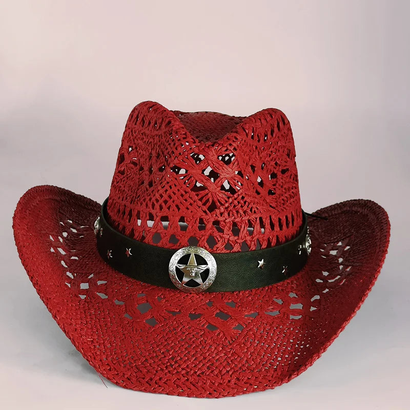 Western Cowboy Straw Hat Women Fashion Large Brim Straw Hat Breathable Outdoor