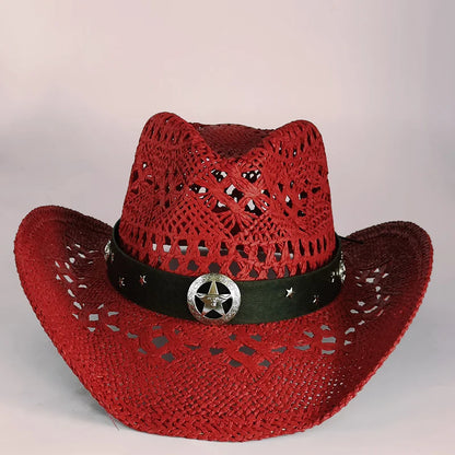 Western Cowboy Straw Hat Women Fashion Large Brim Straw Hat Breathable Outdoor