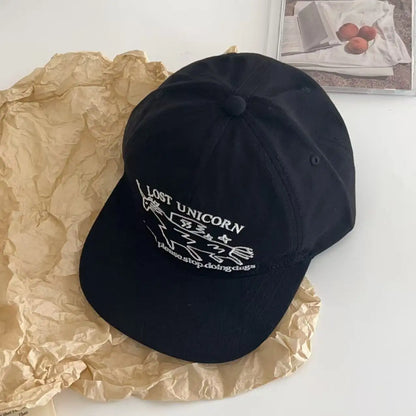 New Unisex Niche Unicorn Letters Embroidery Baseball Hats Flat Eave Sunshade Peaked Cap