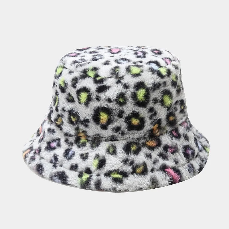 Winter Bucket Hat Women's Fashion Leopard Panama Warm Bucket Hats