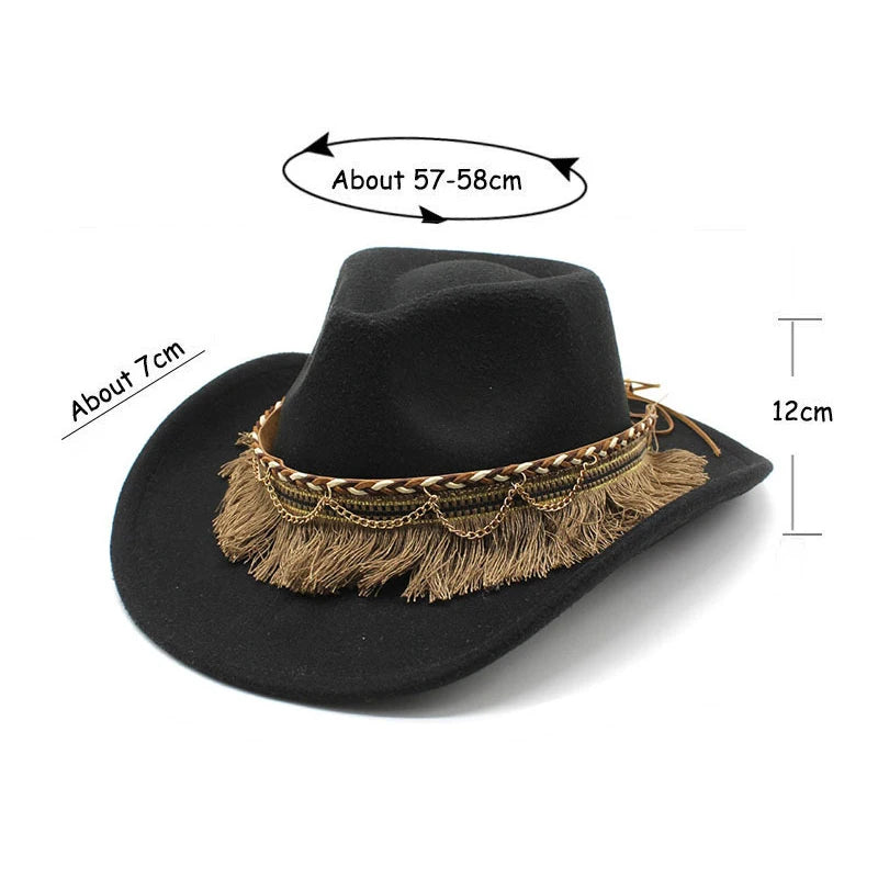 Wide Brim Fedora Hat With Braided Tassel Band - Church Jazz Hat