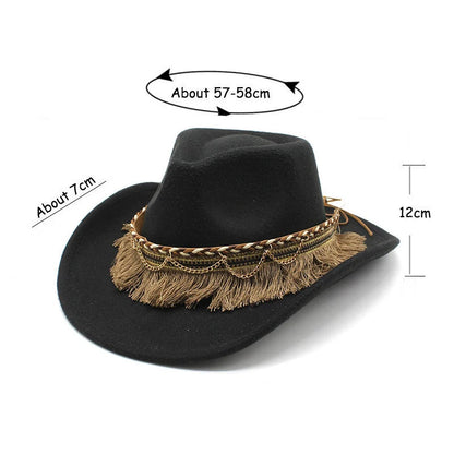 Wide Brim Fedora Hat With Braided Tassel Band - Church Jazz Hat
