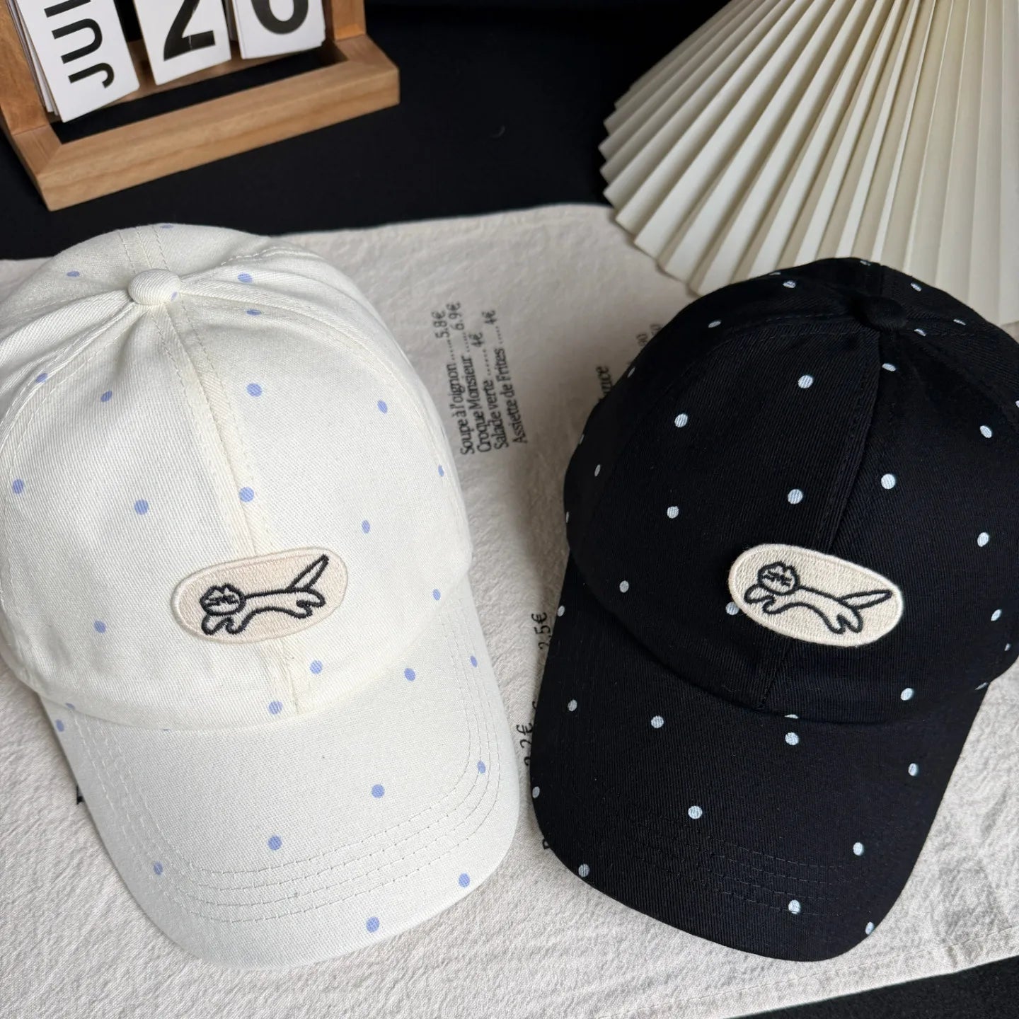 Cute Cartoon Cat Embroidery Polka Dot Baseball Cap for Women