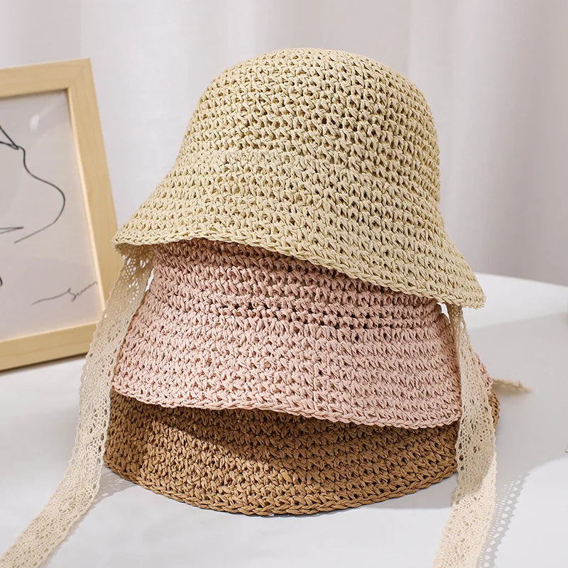 Fashion Lace Baby Hats Summer Baby Girl Bow Straw Hat