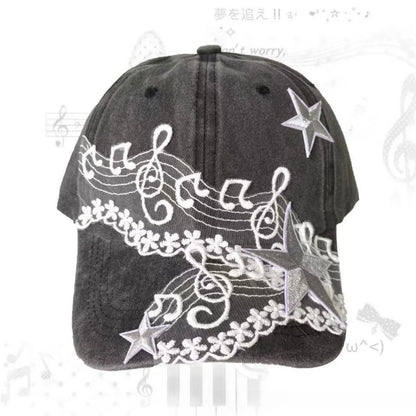 Y2K Musical Note Star Embroidery Lace Baseball Caps