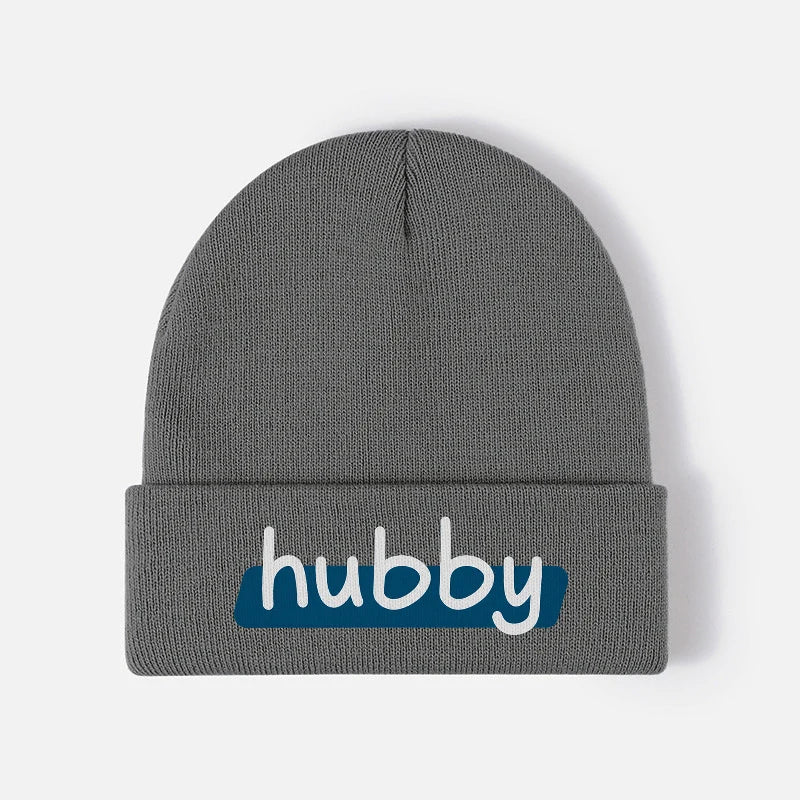 Hubby Funny Design Black Knit Beanie Hat
