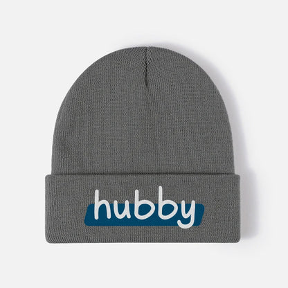Hubby Funny Design Black Knit Beanie Hat