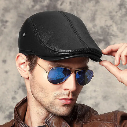 Men's Outdoor Leather Hat Winter Berets Male Warm Ear Protection Cap