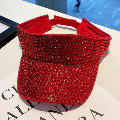 Rhinestone Empty Top Cap Casual Women Sun Visor
