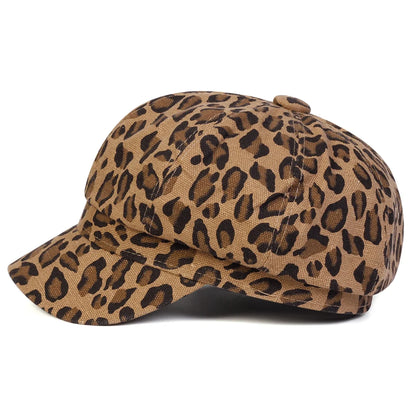 Unisex Leopard Print Personality Newsboy Hat Spring Autumn Retro Beret Hats