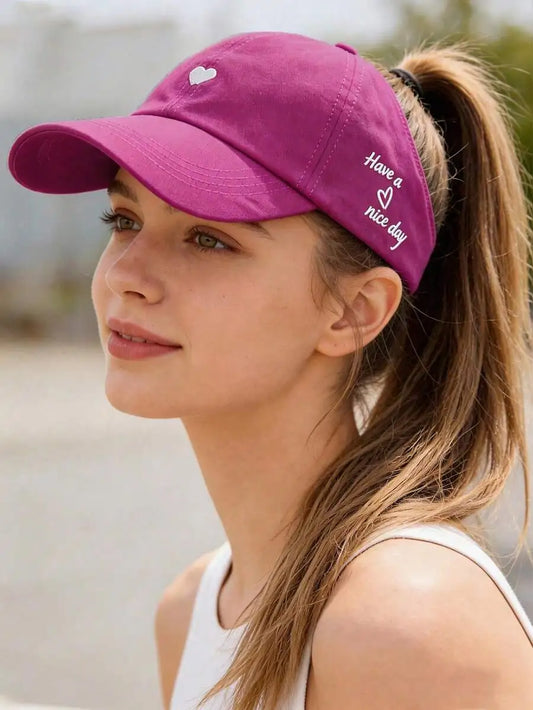 Women's Sun Hat With Heart Embroidery Baseball Cap