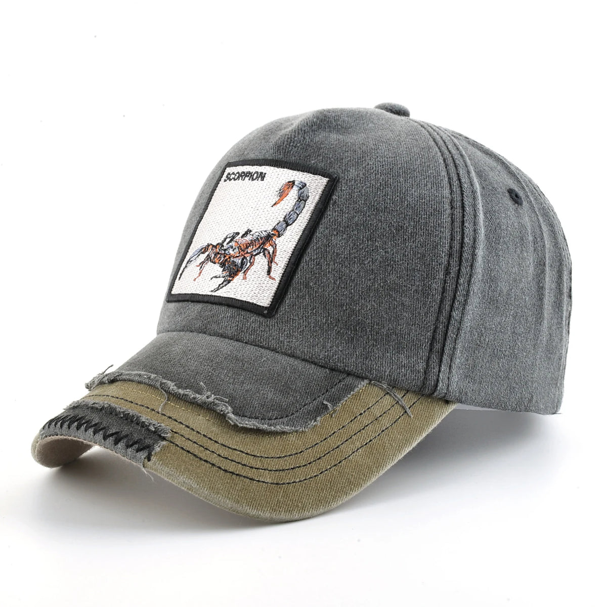 Vintage Denim Baseball Cap With Embroidery Animals
