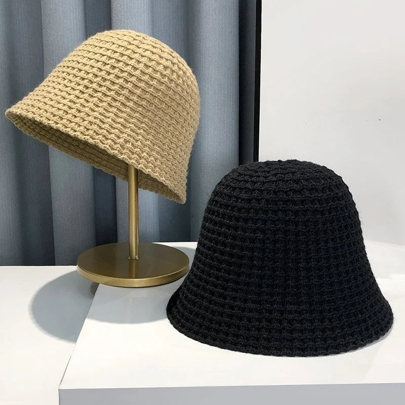 Waffle Knit Bucket Hat Vintage Versatile Fisherman Hat
