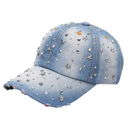 Denim Baseball Cap Women Washed Hat Vintage Rivet Star Sunshade Snapback Hats