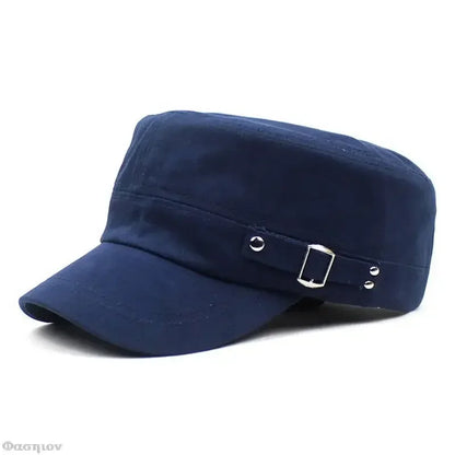 Army Cap Men Women Pure Color Washed Cotton Flat Top Cap Outdoor