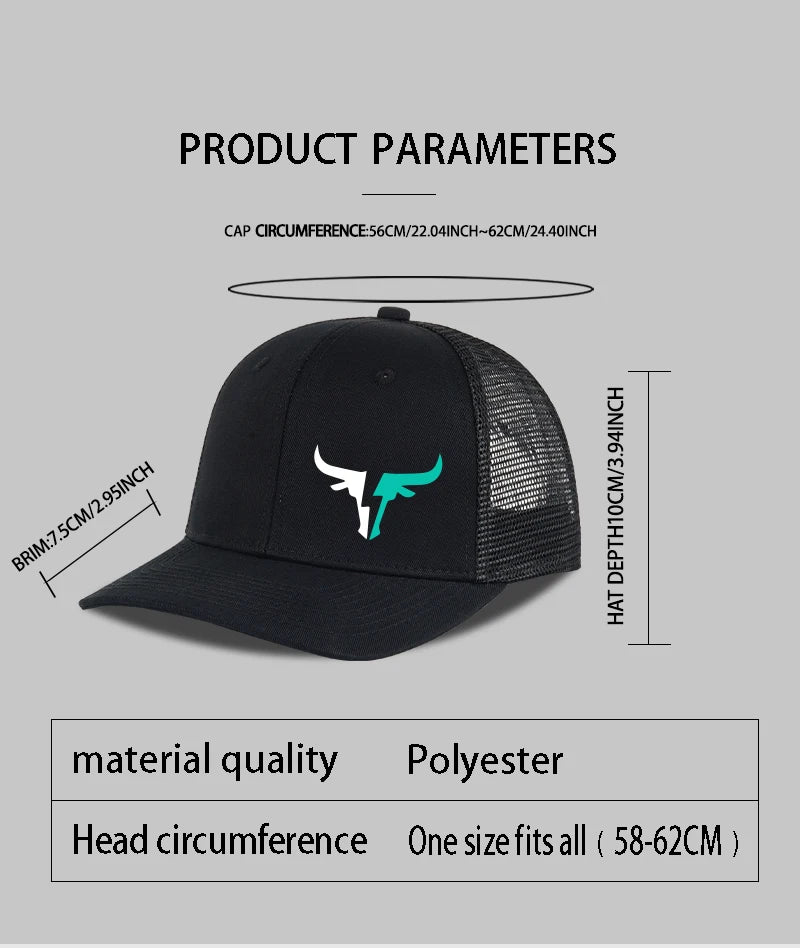 Bulls Logo Printed Mesh Cap Lightweight Breathable Adjustable Sun Hat Unisex Casual Cap
