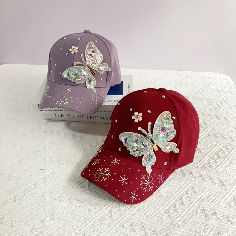 New Fashion Colorful Rhinestone Butterfly Baseball Cap