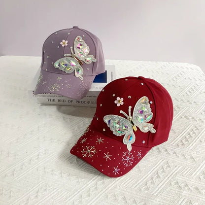 New Fashion Colorful Rhinestone Butterfly Baseball Cap